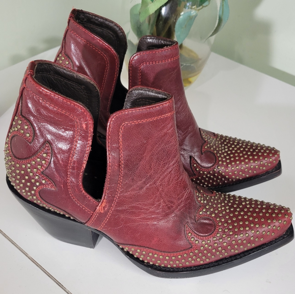 🎉HP🎉 NEW ARIAT Studded Red Leather Snip Toe boots Booties 7 - Picture 4 of 14